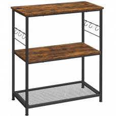 VASAGLE Raft bucatarie multifunctional, cadru metalic, 3 polite, stil industrial, 80x40x90 cm, maro rustic