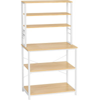 VASAGLE Raft de bucatarie cu spatiu pentru cuptorul cu microunde, 6 rafturi, otel, industrial, 40x80x167cm, maro stejar si alb