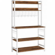 VASAGLE Raft de bucatarie cu spatiu pentru cuptorul cu microunde, 5 rafturi reglabile, 4 prize incorporate, cadru metalic, 80x40x170 cm, maro rustic s