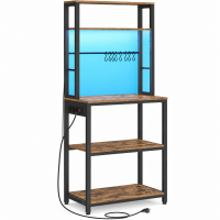 VASAGLE Raft de bucatarie cu iluminare LED in 25 de culori si 3 moduri dinamice, 3 prize AC si porturi USB pentru electrocasnice, rafturi reglabile, 8