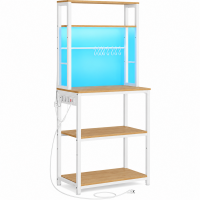 VASAGLE Raft de bucatarie cu iluminare LED in 25 de culori si 3 moduri dinamice, 3 prize AC si porturi USB pentru electrocasnice, rafturi reglabile, 8