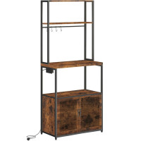 VASAGLE Raft bucatarie cu 4 prize, blat de lucru 90 cm, raft microunde, dulap si carlige, 40x60x170 cm, maro rustic VASAGLE Raft bucatarie cu 4 prize, blat de lucru 90 cm, raft microunde, dulap si carlige, 40x60x170 cm, maro rustic