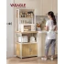 VASAGLE Raft bucatarie cu 4 prize, blat de lucru 90 cm, raft microunde, dulap si carlige, 40x60x170 cm, alb si stejar [3]