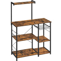 VASAGLE Raft de bucatarie, suport pentru cuptorul cu microunde, cos de sarma, 6 carlige S, 39x90x132cm, maro rustic VASAGLE Raft de bucatarie, suport pentru cuptorul cu microunde, cos de sarma, 6 carlige S, 39x90x132cm, maro rustic