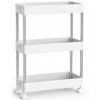 SONGMICS Carucior ingust de depozitare pe roti, pentru bucatarie sau baie, din plastic, cu 3 nivele, 42x14x61 cm, alb