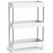 SONGMICS Carucior ingust de depozitare pe roti, pentru bucatarie sau baie, din plastic, cu 3 nivele, 42x14x61 cm, alb