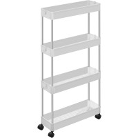 SONGMICS Carucior de depozitare pe roti, pentru bucatarie sau baie, din plastic, cu 4 nivele, 40x13x88cm, alb