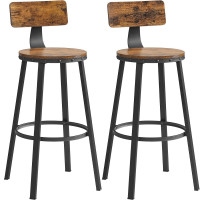 VASAGLE Set de 2 scaune de bar inalte cu spatar, cadru din otel, industrial, 54x99cm, maro rustic VASAGLE Set de 2 scaune de bar inalte cu spatar, cadru din otel, industrial, 54x99cm, maro rustic