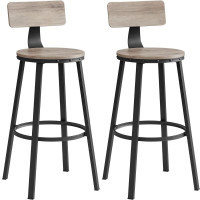 VASAGLE Set de 2 scaune de bar inalte cu spatar, cadru din otel, industrial, 54x99cm, gri stejar VASAGLE Set de 2 scaune de bar inalte cu spatar, cadru din otel, industrial, 54x99cm, gri stejar