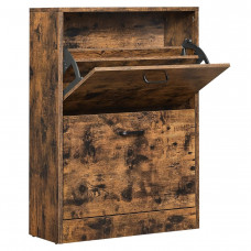 VASAGLE Dulap pantofi cu 2 usi rabatabile, din MDF, pentru 8-12 perechi, 60x24x84cm, maro rustic