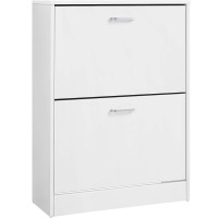 VASAGLE Dulap pantofi cu 2 usi rabatabile, din MDF, pentru 8-12 perechi, 60x24x84cm, alb VASAGLE Dulap pantofi cu 2 usi rabatabile, din MDF, pentru 8-12 perechi, 60x24x84cm, alb