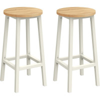 VASAGLE Set 2 scaune bar inalte, sezut rotund, cadru din otel, inaltime 65 cm, stil industrial, stejar bej