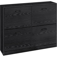 VASAGLE Dulap pantofi 4 clapete, compartimentare reglabila, 16-28 perechi de incaltaminte, 106x24x83 cm, negru abanos