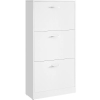 VASAGLE Dulap pantofi cu 2 usi rabatabile, pentru 12-18 perechi, 60x24x120 cm, alb