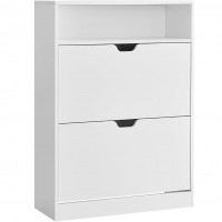 VASAGLE Dulap pantofi 80x24x102 cm, cu 2 usi rabatabile, separator reglabil si raft superior, PAL alb mat