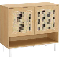 VASAGLE Raft pantofi 3 usi cu aspect ratan, cadru PAL si picioare metalice, stil boho, 80x35x70 cm, stejar bej VASAGLE Raft pantofi 3 usi cu aspect ratan, cadru PAL si picioare metalice, stil boho, 80x35x70 cm, stejar bej