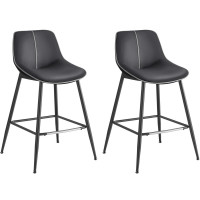VASAGLE Set 2 scaune de bar, spatar ergonomic din piele artificiala, cadru metalic, 50x50x88 cm, negru VASAGLE Set 2 scaune de bar, spatar ergonomic din piele artificiala, cadru metalic, 50x50x88 cm, negru