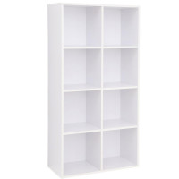 VASAGLE Biblioteca, raft cu 8 unitati de depozitare, pentru living, din lemn, 30x130x66cm, alb