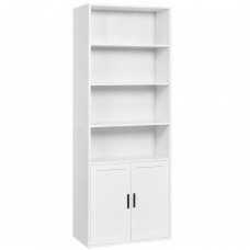 VASAGLE Biblioteca ingusta cu 6 niveluri si dulap, raft pentru carti si decoratiuni, PAL si MDF, 60x24x175 cm, alb