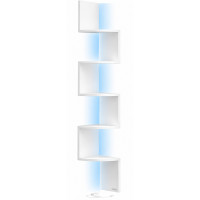 VASAGLE Raft de colt suspendat cu iluminare LED reglabila multicolor si intensitate, 5 polite tip zig-zag, 20x20x126 cm, alb