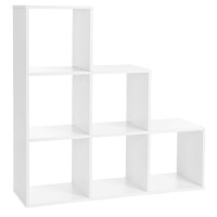 VASAGLE Biblioteca cu 6 compartimente, unitate de depozitare pentru decoratiuni, din lemn, 29x98x98cm, alb VASAGLE Biblioteca cu 6 compartimente, unitate de depozitare pentru decoratiuni, din lemn, 29x98x98cm, alb