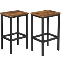 VASAGLE Set 2 scaune bar inalte, sezut dreptunghiular, cadru din otel, 40x30x65cm, stil industrial, maro rustic si negru VASAGLE Set 2 scaune bar inalte, sezut dreptunghiular, cadru din otel, 40x30x65cm, stil industrial, maro rustic si negru