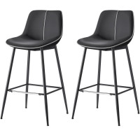 VASAGLE Set 2 scaune de bar, spatar ergonomic din piele ecologica, cadru metalic, 50x50x99 cm, negru
