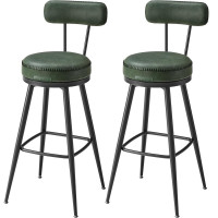 VASAGLE set 2 scaune de bar rotative 360°, cu spatar, inaltime 101 cm, piele sintetica, cadru otel, stil modern, verde
