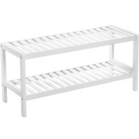 Raft de depozitare din bambus, cu 2 niveluri, 26x70x33cm, alb Raft de depozitare din bambus, cu 2 niveluri, 26x70x33cm, alb