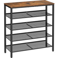 VASAGLE Raft de pantofi, 5 niveluri, rafturi reglabile din plasa, metal, stil industrial, 75x28x93cm, maro vintage negru