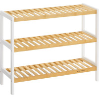 SONGMICS Raft de depozitare din bambus, cu 3 niveluri, 26x70x55cm, alb si maro SONGMICS Raft de depozitare din bambus, cu 3 niveluri, 26x70x55cm, alb si maro
