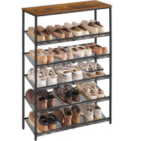 VASAGLE Etajera pantofi 6 niveluri, rafturi metalice reglabile, blat din PAL, stil industrial, 75x28x114 cm, maro rustic VASAGLE Etajera pantofi 6 niveluri, rafturi metalice reglabile, blat din PAL, stil industrial, 75x28x114 cm, maro rustic