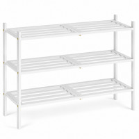 SONGMICS Raft pentru pantofi din bambus cu 3 niveluri, capacitate 12-16 perechi de incaltaminte, design compact si suprapozabil, structura rezistenta