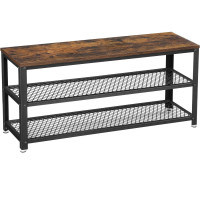 VASAGLE Raft pentru pantofi cu 2 polite, 100x30x45cm, otel, stil industrial, maro rustic si negru VASAGLE Raft pentru pantofi cu 2 polite, 100x30x45cm, otel, stil industrial, maro rustic si negru