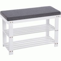 SONGMICS Banca pentru pantofi din bambus, 2 niveluri, cu perna, sarcina 150 kg, 71x29x49 cm, alb si gri
