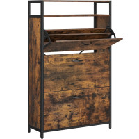 VASAGLE Dulap pantofi din MDF cu ​​3 usi basculante, pentru 15-24 perechi, 80x30x130cm, maro rustic