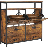 VASAGLE Dulap pantofi din MDF cu 4 usi basculante, pentru 12-20 perechi, 98x30x95cm, maro rustic si negru VASAGLE Dulap pantofi din MDF cu 4 usi basculante, pentru 12-20 perechi, 98x30x95cm, maro rustic si negru
