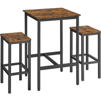 VASAGLE Set masa si scaune de bar, masa 60x60x90cm si 2 scaune 30x40x65cm, stil industrial, maro rustic VASAGLE Set masa si scaune de bar, masa 60x60x90cm si 2 scaune 30x40x65cm, stil industrial, maro rustic