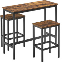 VASAGLE Set masa de bar cu 2 scaune, cadru din otel, blat lemn, design industrial, 100x40x90cm, maro rustic si negru VASAGLE Set masa de bar cu 2 scaune, cadru din otel, blat lemn, design industrial, 100x40x90cm, maro rustic si negru