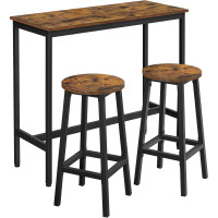 VASAGLE Set masa bar cu 2 scaune rotunde, cadru metalic, stil industrial, 100x40x90 cm, maro rustic