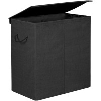 SONGMICS Cos de rufe textil, pliabil, 2 compartimente, saci detasabili, 142L, 60x36x66cm, negru SONGMICS Cos de rufe textil, pliabil, 2 compartimente, saci detasabili, 142L, 60x36x66cm, negru