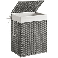 SONGMICS Cos rufe cu capac, ratan sintetic si sac detasabil, 90 L, 46x33x60 cm, gri SONGMICS Cos rufe cu capac, ratan sintetic si sac detasabil, 90 L, 46x33x60 cm, gri