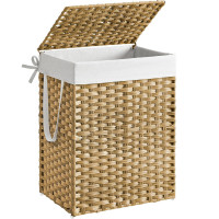 SONGMICS Cos rufe cu capac, ratan sintetic si sac detasabil, 90 L, 46x33x60 cm, natur SONGMICS Cos rufe cu capac, ratan sintetic si sac detasabil, 90 L, 46x33x60 cm, natur