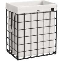 SONGMICS Cos de rufe pliabil cu cadru metalic, sac detasabil si lavabil, 90L, 48x33x58cm, negru si alb SONGMICS Cos de rufe pliabil cu cadru metalic, sac detasabil si lavabil, 90L, 48x33x58cm, negru si alb