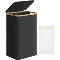 SONGMICS Cos de rufe textil, pliabil, compartiment detasabil, 90L, 42x32x71 cm, negru SONGMICS Cos de rufe textil, pliabil, compartiment detasabil, 90L, 42x32x71 cm, negru