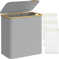 SONGMICS Cos de rufe textil, pliabil, cu 3 compartimente detasabile, 150L, 60x39x71 cm, gri
