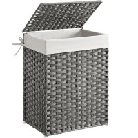 SONGMICS Cos de rufe din ratan sintetic cu capac, sac detasabil, volum 90L, 46x33x60cm, gri