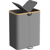 SONGMICS Cos de rufe textil cu 2 compartimente si capac, saci detasabili, 150 L, 52x39x75 cm, gri