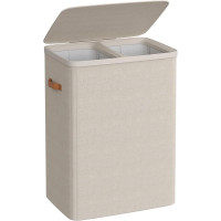 SONGMICS Cos rufe cu 2 compartimente si capac, saci detasabili cu maner, 170 litri, 56x40x75 cm, bej SONGMICS Cos rufe cu 2 compartimente si capac, saci detasabili cu maner, 170 litri, 56x40x75 cm, bej