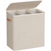 SONGMICS Cos rufe cu 3 compartimente si capac, saci detasabili cu maner, 190 litri, 64x40x75 cm, bej SONGMICS Cos rufe cu 3 compartimente si capac, saci detasabili cu maner, 190 litri, 64x40x75 cm, bej